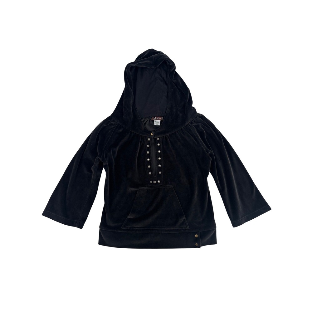 XCVI Velvet Hoodie Womens XS Black Studded Split Neck Velour Pullover Boho